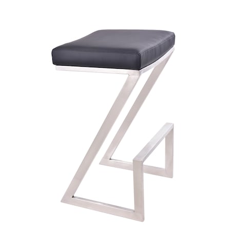 Armen Living Atlantis 26" Counter Height Backless Black Faux Leather and Brushed Stainless Steel Bar Stool LCAT26BABLK